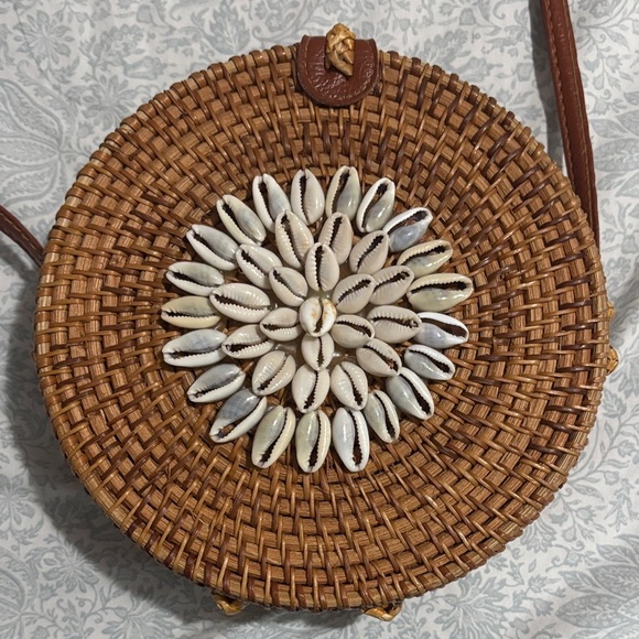 Handbags - Brown Woven Shell-Embellished Bag